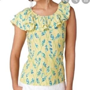 Lilly Pulitzer Wynne Ruffle Top Small Yellow Floral Cotton